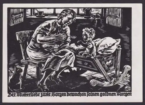 Ansichtskarte Mutter mit baby Künstlerkarte Sign.Holzschnitt v. Rudolf Warnecke