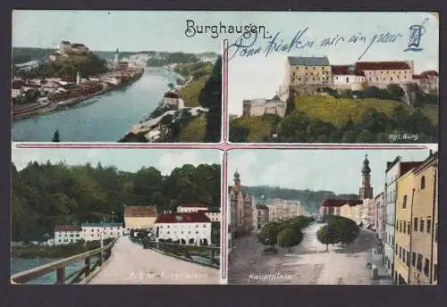 Ansichtskarte Burghausen Bayern Versch. Ansichten n. Tettenweiß Bayern 1923