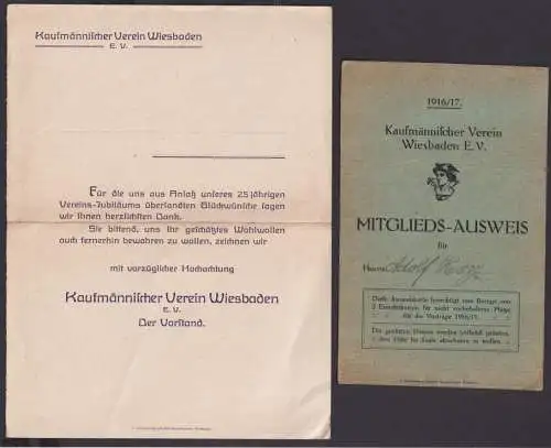 Mitglirdsausweis Kaufmännischer Verein Wiesbaden 1916/17