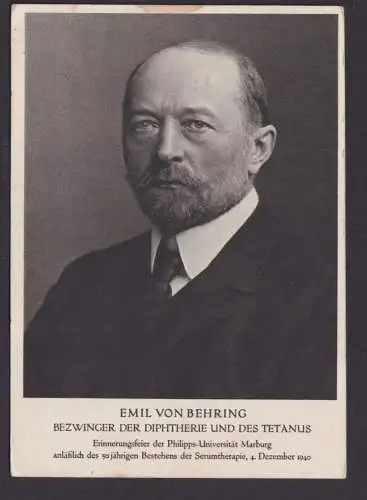 Ansichtskarte Portrait Emil von Behring Bezwinger Diphterie u. Tetanus zur