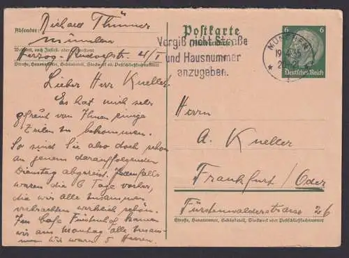 Frankfurt Oder Brandenburg Deutsches Reich Karte Postsache SST Veriss nicht