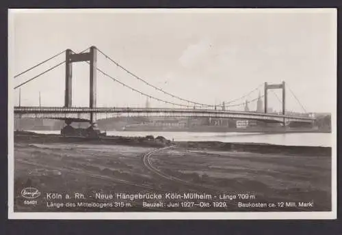 Ansichtskarte Köln Rhein NRW Hängebrücke Köln n. Mülheim Verlag H. Sieger Köln