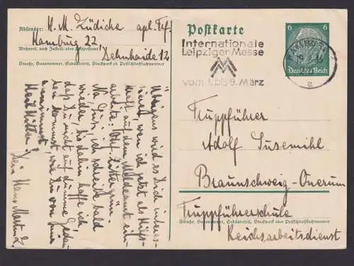 Hamburg Deutsches Reich Karte SST Internationale Leipziger Messe 1936 n.