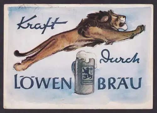 Ansichtskarte Reklame Kraft durch Löwenbräu ab Düren NRW n. Venlo Holland
