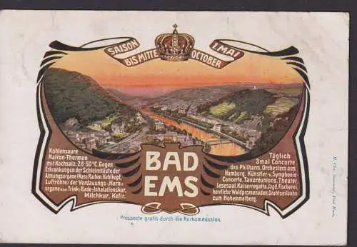 Ansichtskarte Bad Ems Rheinland Pfalz Künstlerkarte Lahn Fluss n. Ludwigshafen