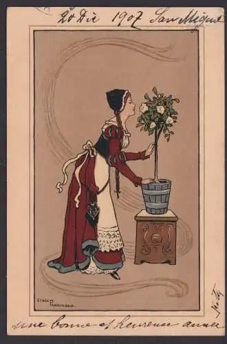 Ansichtskarte Künstlerkarte Sign. Ethel Parkinson Frau Pflanzenpflege ab Spanien