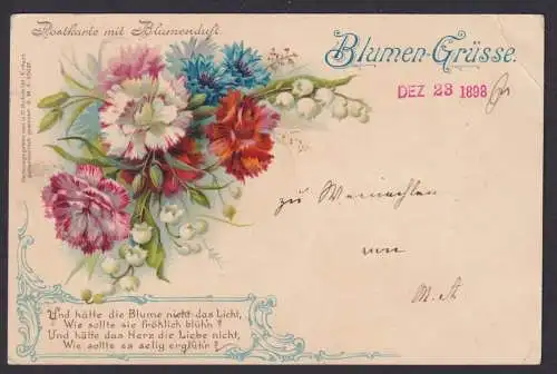 Ansichtskarte Duftkarte Künstlerkarte Blumengrüße mit Blumenduft Spruch ab Posen