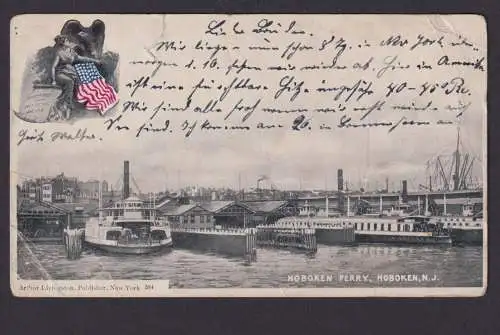 Ansichtskarte Hoboken New Jersey Fährschiffe n. Dresden Sachsen