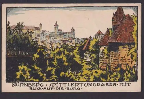 Ansichtskarte Nürnberg Bayern Künstler Litho Spittlertorgraben Burg Original