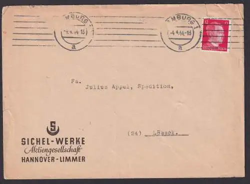 Schnapszahl Hamburg Deutsches Reich Brief n Lübeck Schleswig Holstein 04.04.1944