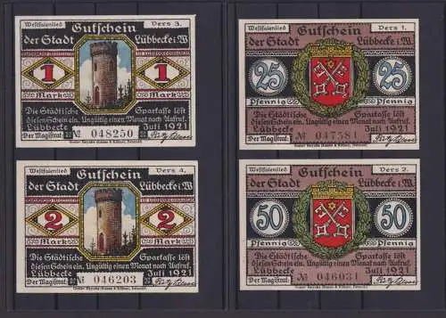 Banknoten Geldscheine Notgeld Lübbecke Westfalen 4 Scheine 0,25-2,00 Mark