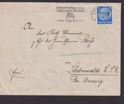 Dresden Sachsen Deutsches Reich Brief SST Internationale Leipziger Messe 1936