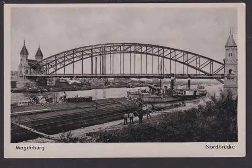 Ansichtskarte Magdeburg Sachsen Anhalt Elbe Fluss Nordbrücke Schiffe
