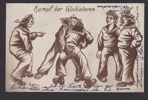 Ansichtskarte Scherzkarte Humor Kampf der Gladiatoren Matrosen n. Rehau Hof