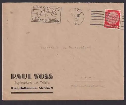 Sport Kiel Schleswig Holstein Deutsches Reich Brief Propaganda SST Juli 1938 SA