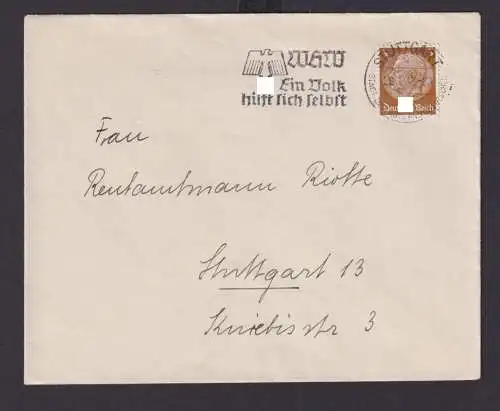 Stuttgart Baden Württemberg Deutsches Reich Drittes Reich Brief SST WHW Ein Volk