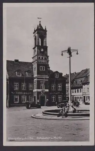 Ansichtskarte Königsbrück Sachsen Ratskeller und Markt Stadtkasse