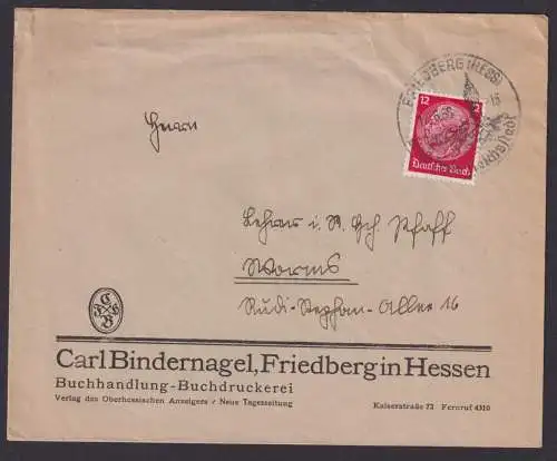 Friedberg HessenDeutsches Reich Brief SST Einst freie Reichsstadt
