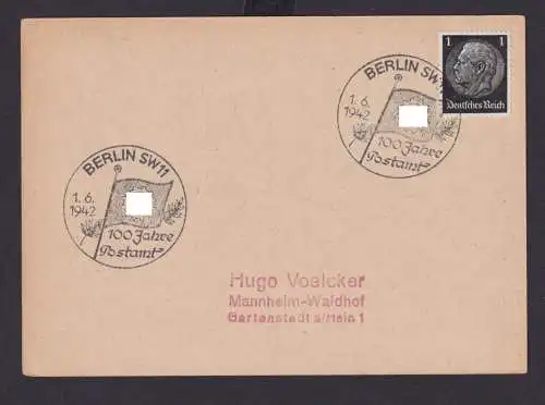 Berlin Deutsches Reich Drittes Reich Karte Postsache SST 100 Jahre Postamt n.