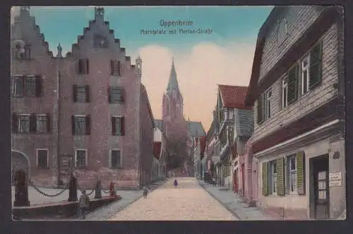 Ansichtskarte Oppenheim Rheinland Pfalz Marktplatz Merianstrasse Kirche Verlags