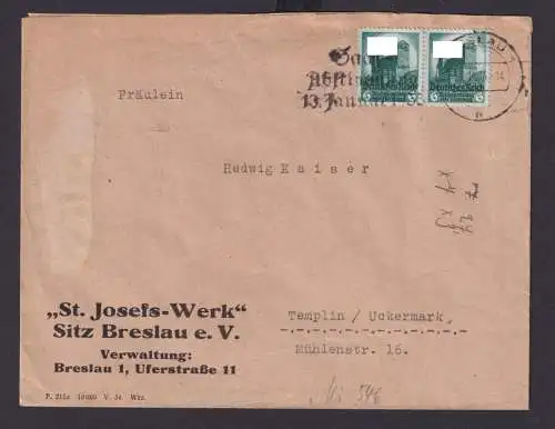 Breslau Schlesien Worclaw Polen Deutsches Reich Drittes Reich Brief SST