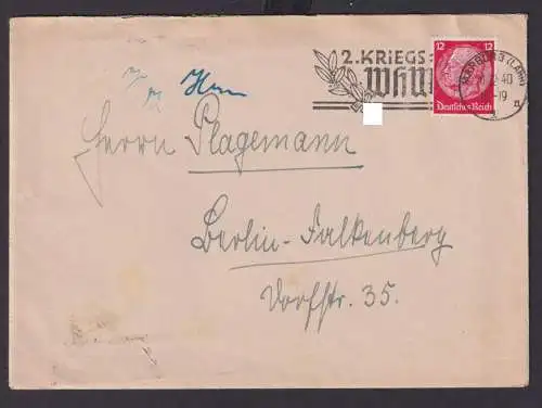 Marburg Lahn Hessen Deutsches Reich Drittes Reich Brief SST 2. Kriegs WHW n.