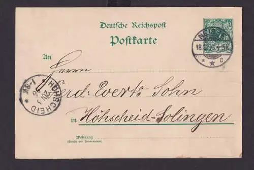 Briefmarken Neisse Deutsches Reich K2 auf Ganzsache 5 Pfg. n Höhscheid Solingen