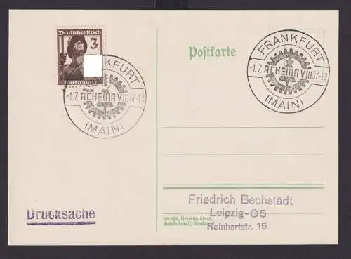 Deutsches Reich Drittes Reich Karte SST Frankfurt Achema Messe 1937 n. Leipzig