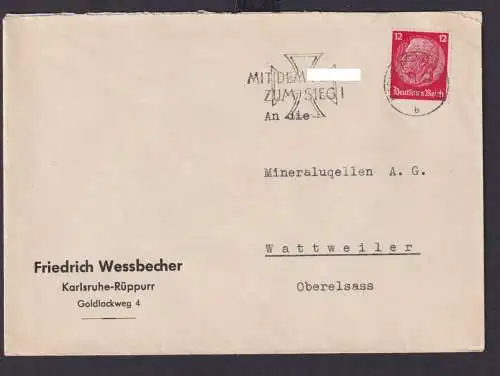 Deutsches Reich Drittes Reich Brief SST zum Sieg ab Karlsruhe n.