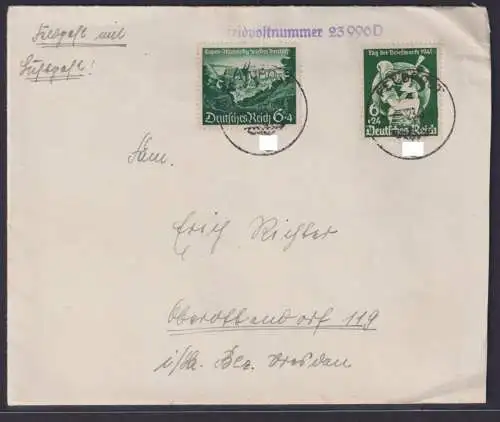 Deutsches Reich Feldpost Brief mit u.a. Tag der Briefmarke + viol. L1