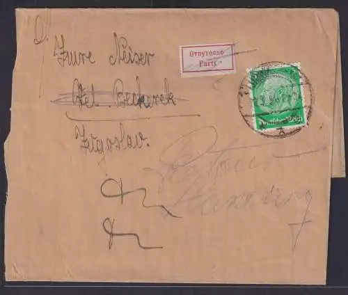 Deutsches Reich Brief EF 5 Pfg. Hindenburg Streifband Ludwigslust Beckerek