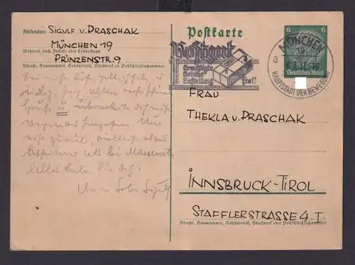 Postsache Deutsches Reich Drittes Reich Karte SST Postgut ab München n Innsbruck