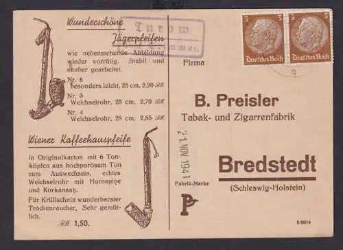 Deutsches Reich Brief Reklame Werbung Tabak Pfeifen Rauchen Landpoststempel