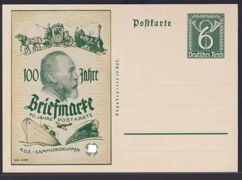 Deutsches Reich Privatganzsache Tag der Briefmarke K.d.F. Sammlergruppen