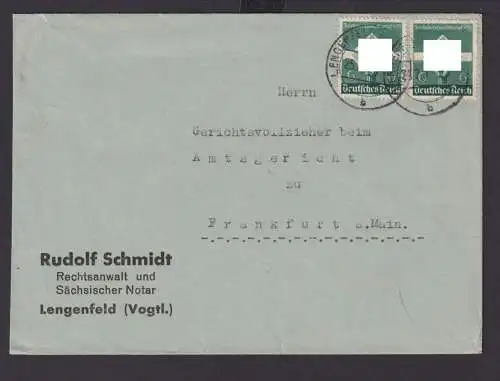 Deutsches Reich Drittes Reich Brief MEF 571 Lengenfeld Vogtland Sachsen nach