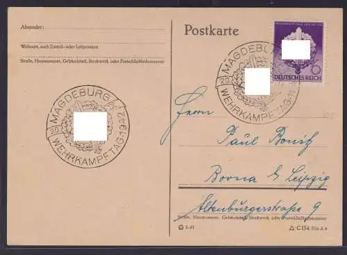 Deutsches Reich Propagandastempel Magdeburg Wehrkampftag nach Borna Leipzig