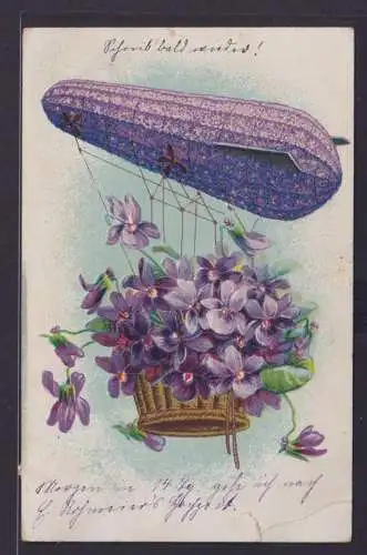 Ansichtskarte Brunsen n. Braak Künstlerkarte Prägekarte Zeppelin Blumenbouqet