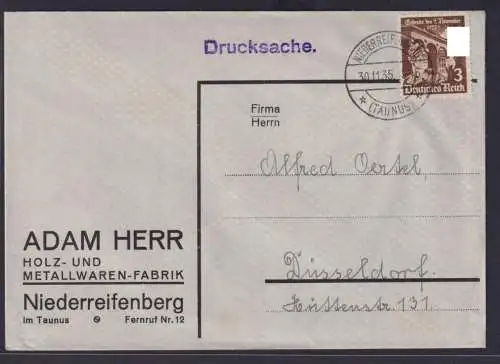 Deutsches Reich Niederreifenberg Reklame Umschlag EF Feldhernhalle 598 nach