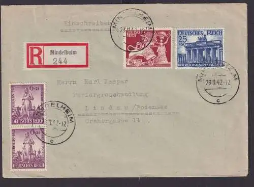 Deutsches Reich R Brief MIF Mindelheim Lindau Motiv Brandenburger Tor 23.11.1942