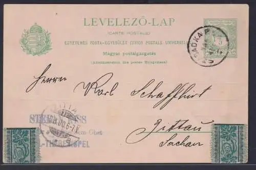 Ungarn Ganzsache GSK 5 Filler SZABADKA P.UDV Serbien nach Zittau 1900