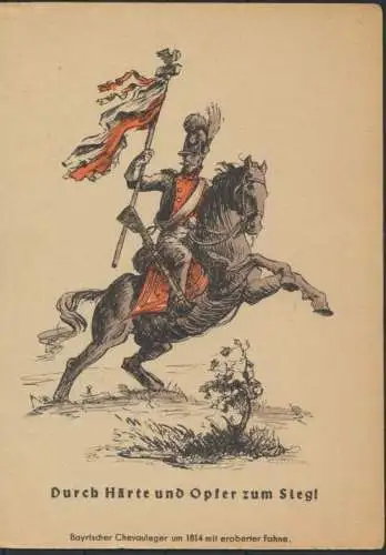 Feldpost Ansichtskarte Militaria Napoleon Krieg Soldat Chevauleger Bayern Fahne