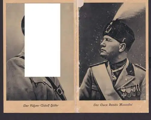 Militaria Propagandakarte Deutsches Reich H. und Mussolini zusammenhängend