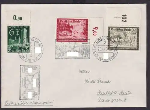Deutsches Reich Brief 712 u.a. Propangada Stempel Nürnberg nach Saalfeld Saale