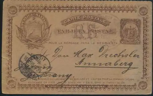 El Salvador Ganzsache P 33 nach Annaberg postal stationery 1895