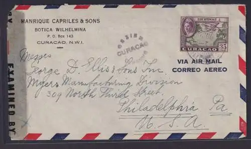 Curacao Niederlande Kolonien Zensur Brief Oranjestad Aruba EF 35 cent Flugpost