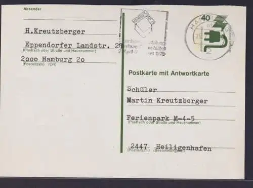 Bund Ganzsache Unfallverhütung P 119 Antwort Hamburg nach Heiligenhafen 25.7.1978