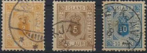 Island Dienst D 3-5 A Ziffer und Krone Ausgabe 1876 gstempelt Kat 78,00