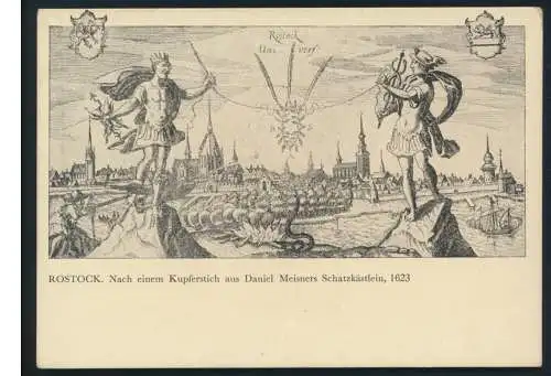 Ansichtskarte Rostock nach einem Kupferstich Daniel Meisners Schatzkästlein 1623