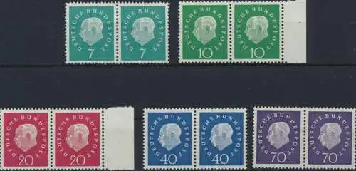 Bund Heuss II 302-306 kompl. Paare teils vom Rand postfrisch MNH Kat-Wert 50,00