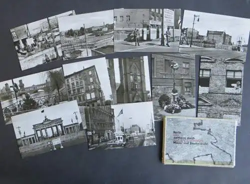 Ansichtskarte Berlin zerrissen d. Mauer + Stacheldraht Original Folder mit 11 Ak